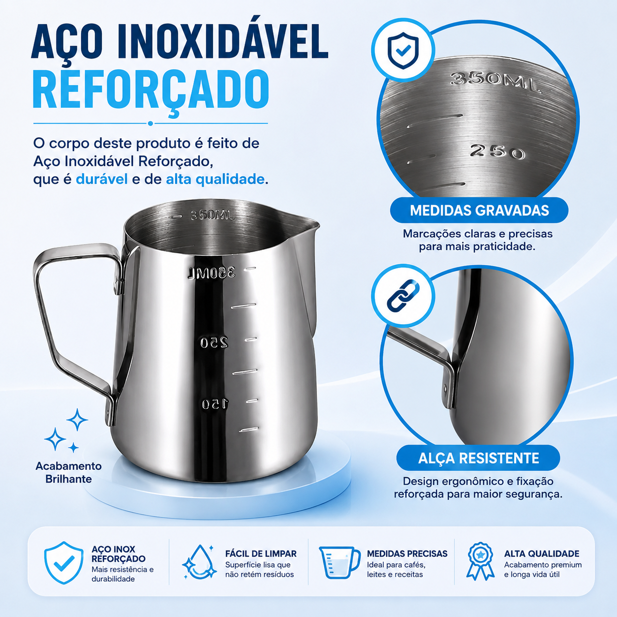 Jarra Leiteira Top Chef Barista Pitcher Inox de 350ML para Latte Art