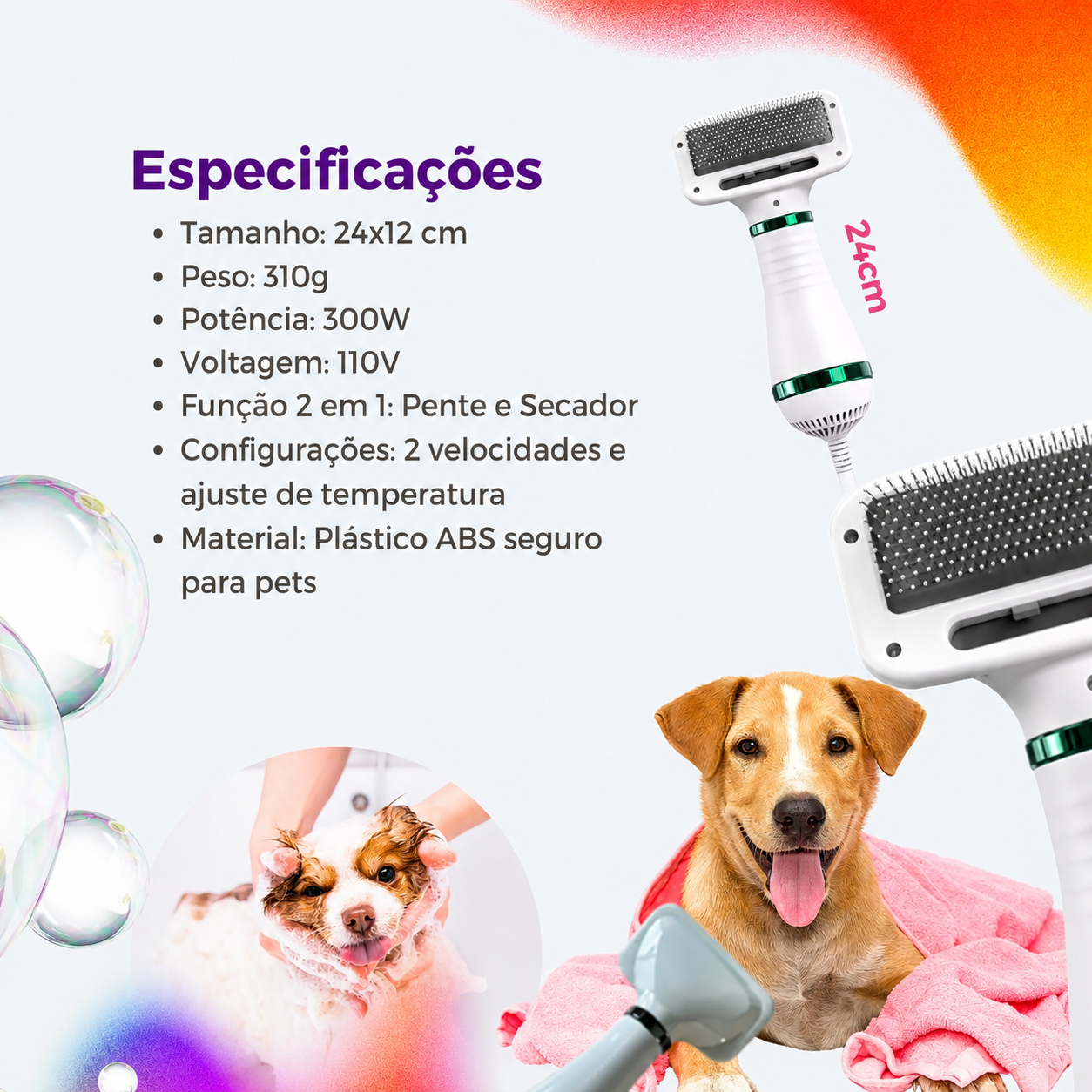 Secador De Cachorro 110V Pente Soprador Banho Pet Gato 2 Em1 ANJGG