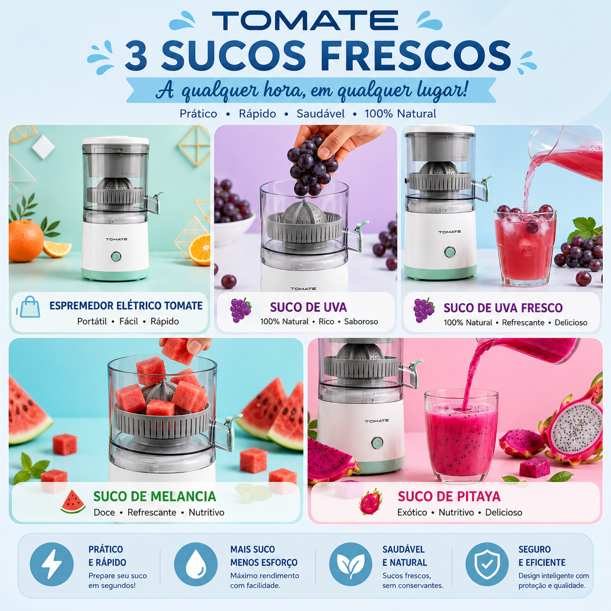 Espremedor Elétrico Portátil Tomate MAZ-103 45W Recarregável USB-C 500ML