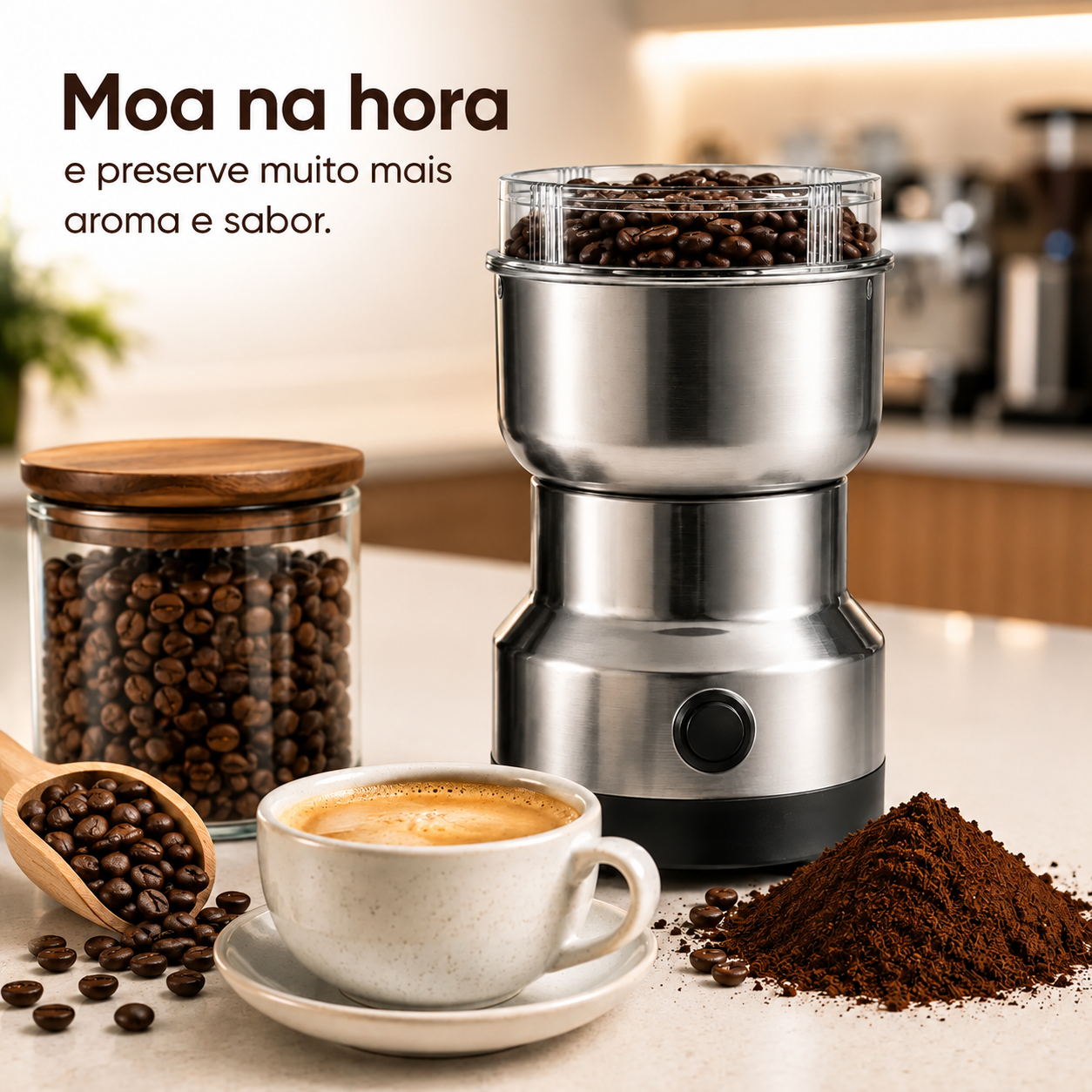 Moedor Café Triturador Processador Grãos Inox Elétrico BMAX BM-F3402