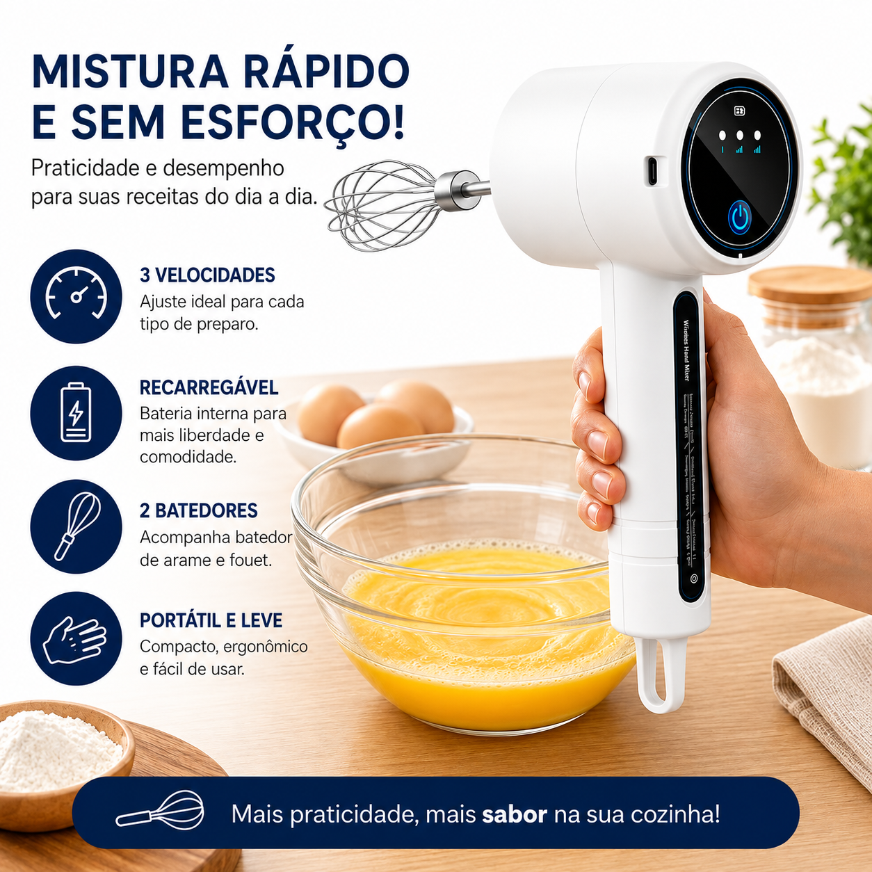 Batedor De Ovos Portátil Moderno Mixer Mistura Recarregável BTOP BP-6011