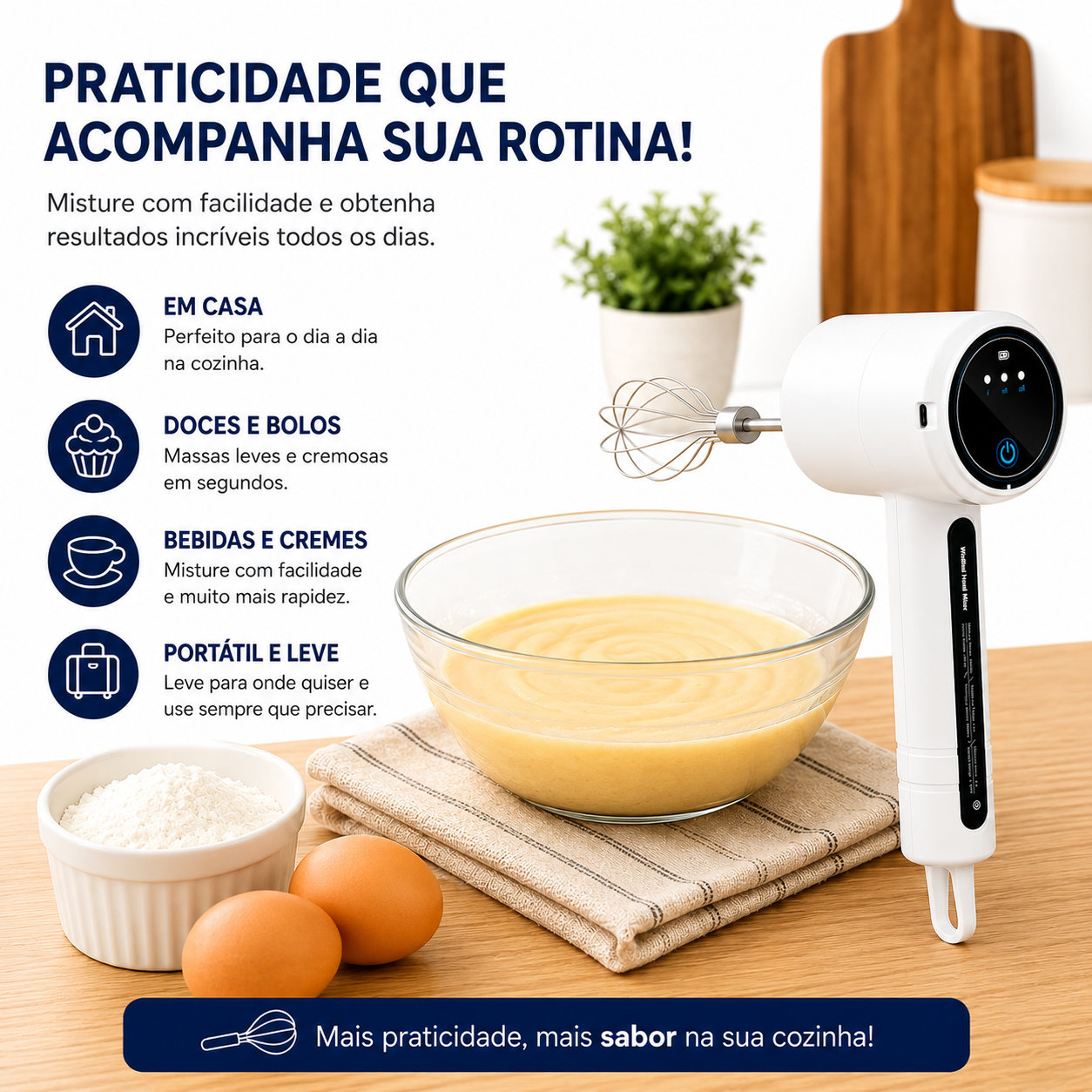 Batedor De Ovos Portátil Moderno Mixer Mistura Recarregável BTOP BP-6011