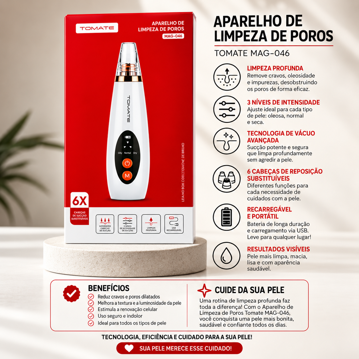 Aparelho de Limpeza de Poros Tomate MAG-046