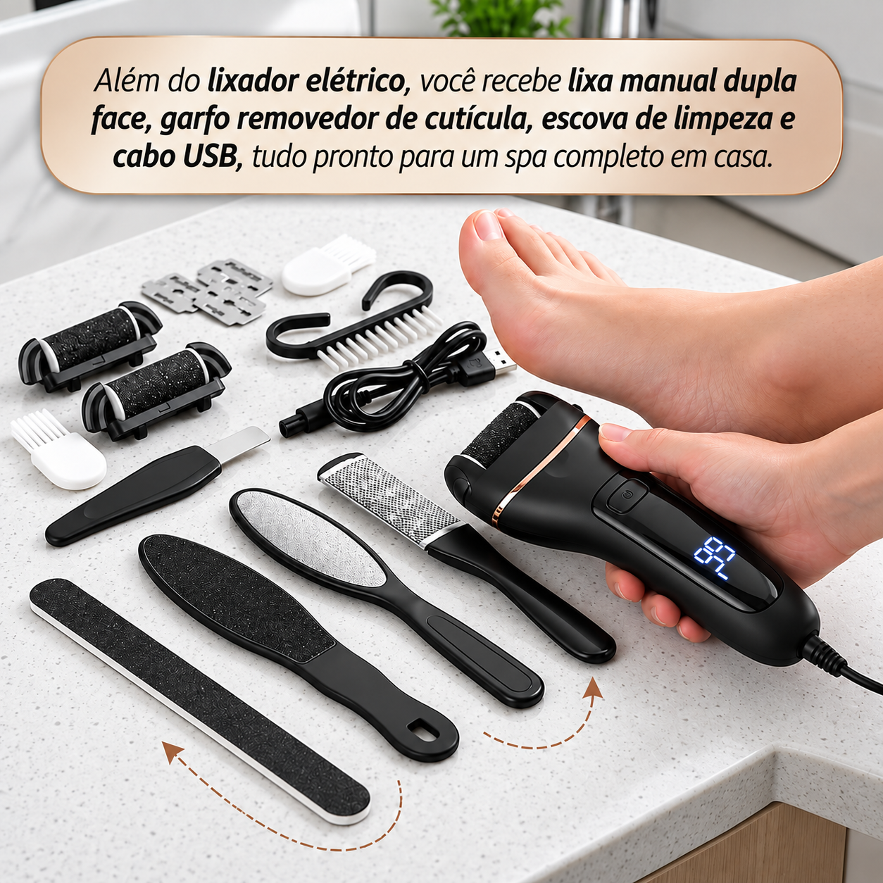 Lixa Elétrica Para Pés Recarregável Usb Removedor De Calos MAG-043 TOMATE