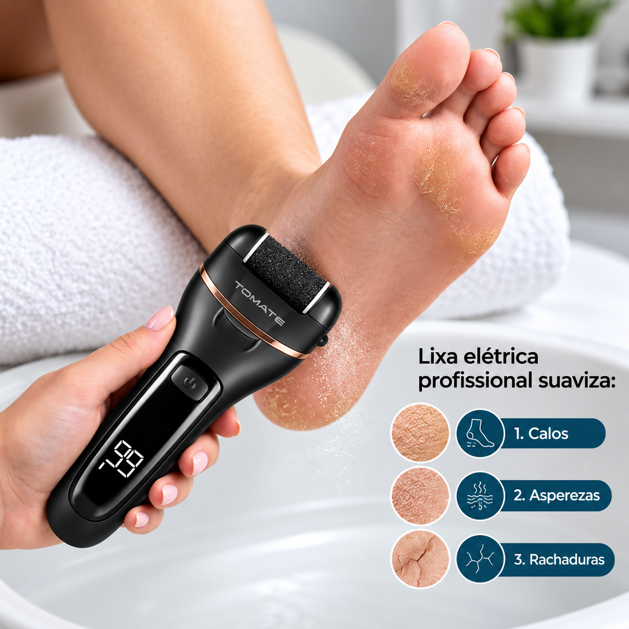 Lixa Elétrica Para Pés Recarregável Usb Removedor De Calos MAG-043 TOMATE