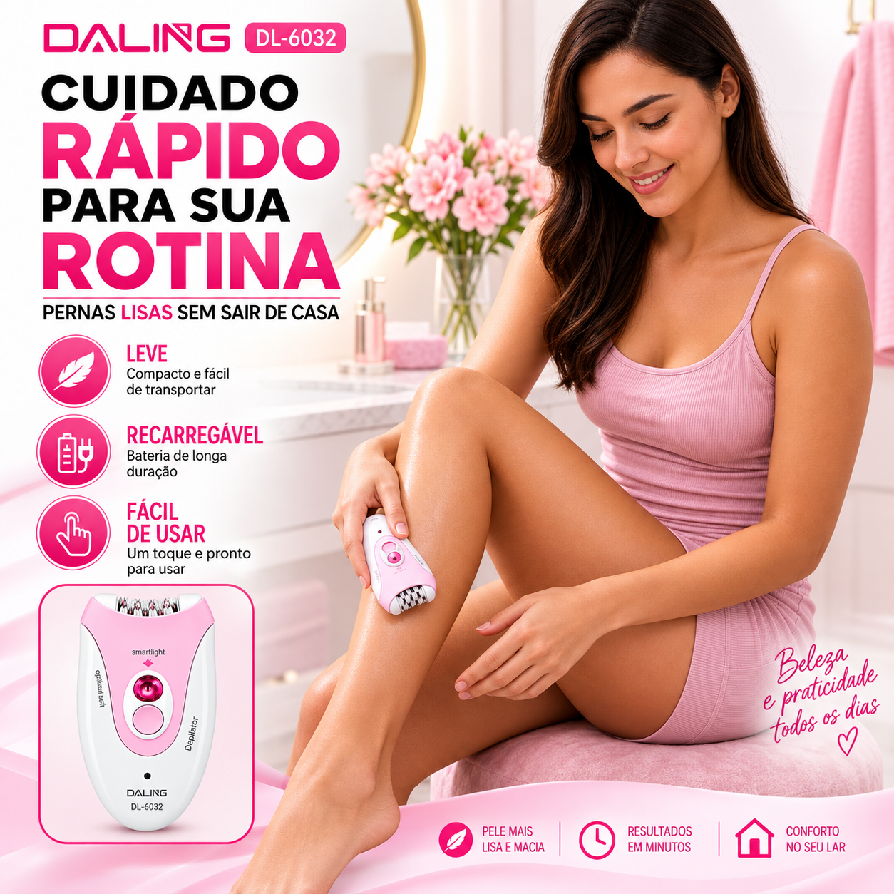 Depilador Elétrico Recarregável com Luz LED Daling SoftGlow DL-6032
