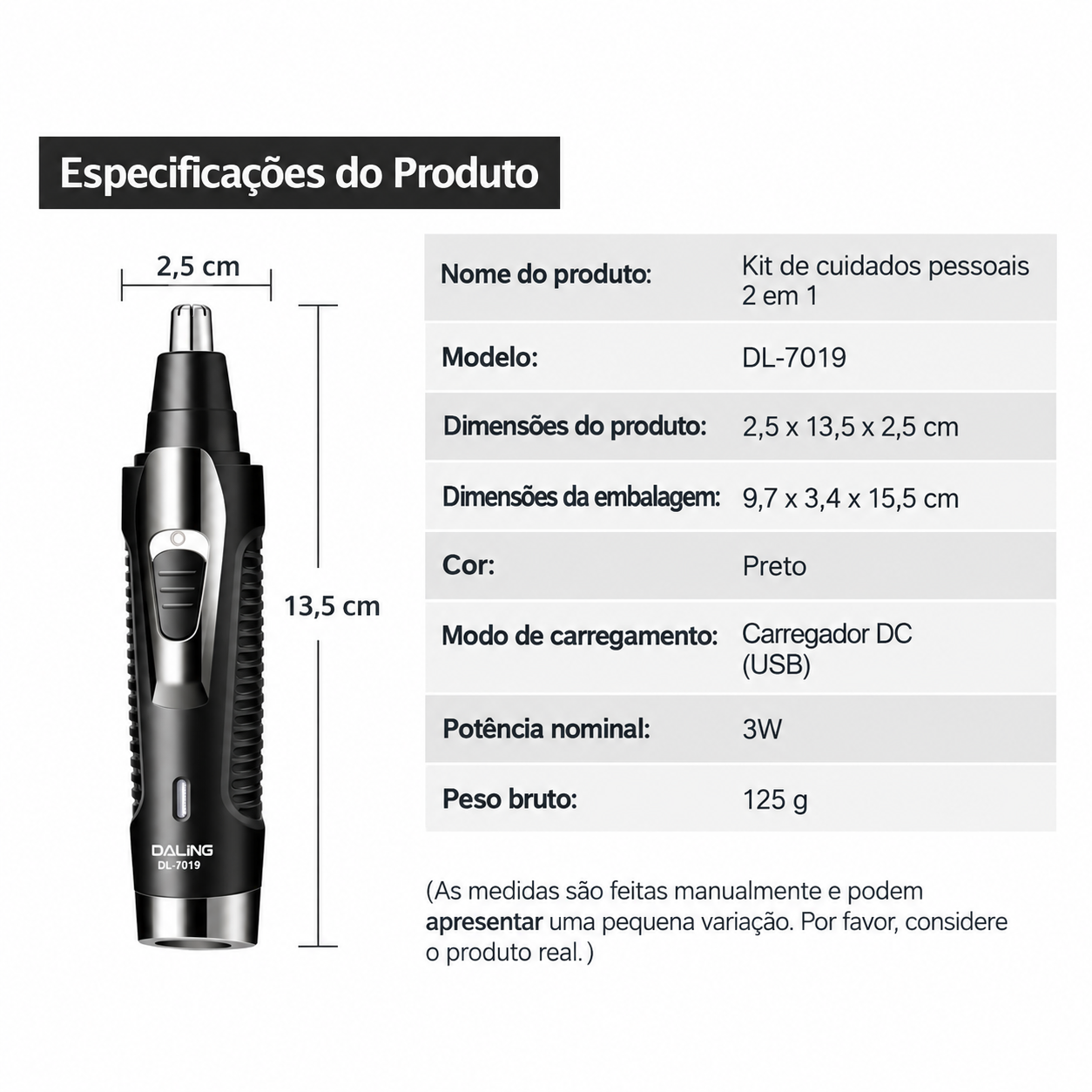 Aparador Elétrico Daling De Pelos Orelha Nariz 2 Em 1 DL-7019