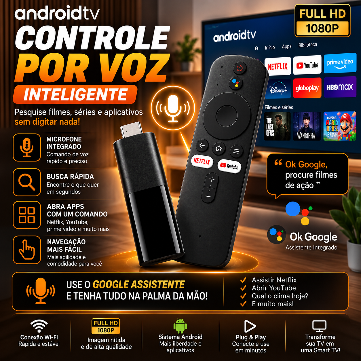 IM TV Stick Android Tv Box Full Hd Streaming Conversor WIFI
