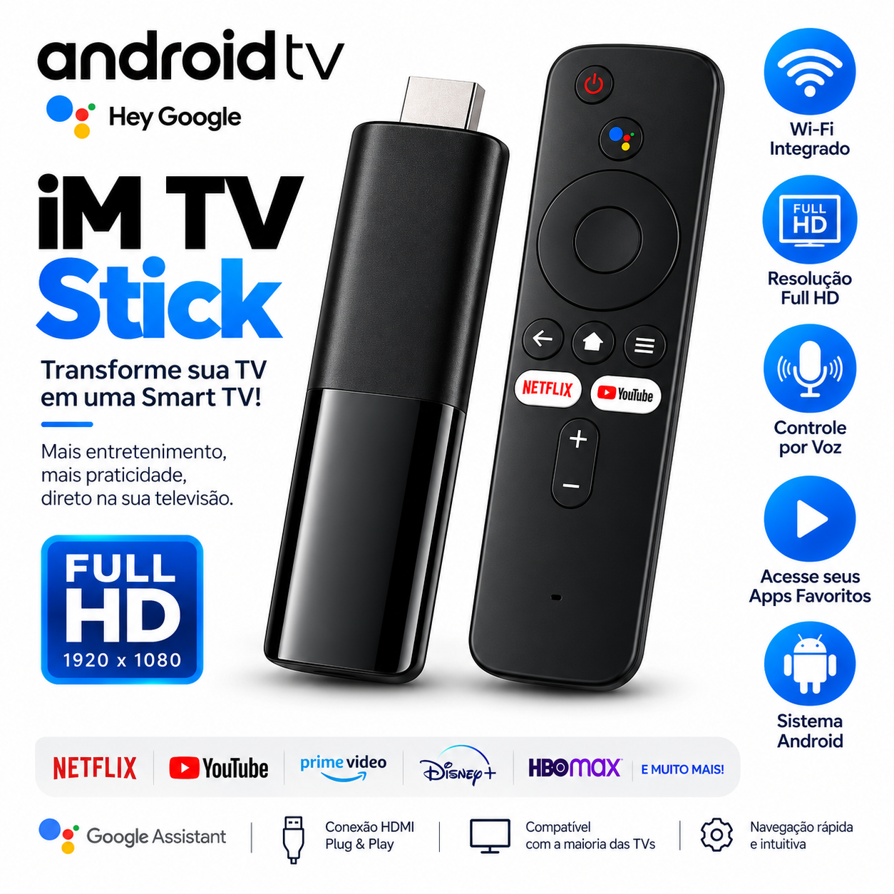 IM TV Stick Android Tv Box Full Hd Streaming Conversor WIFI