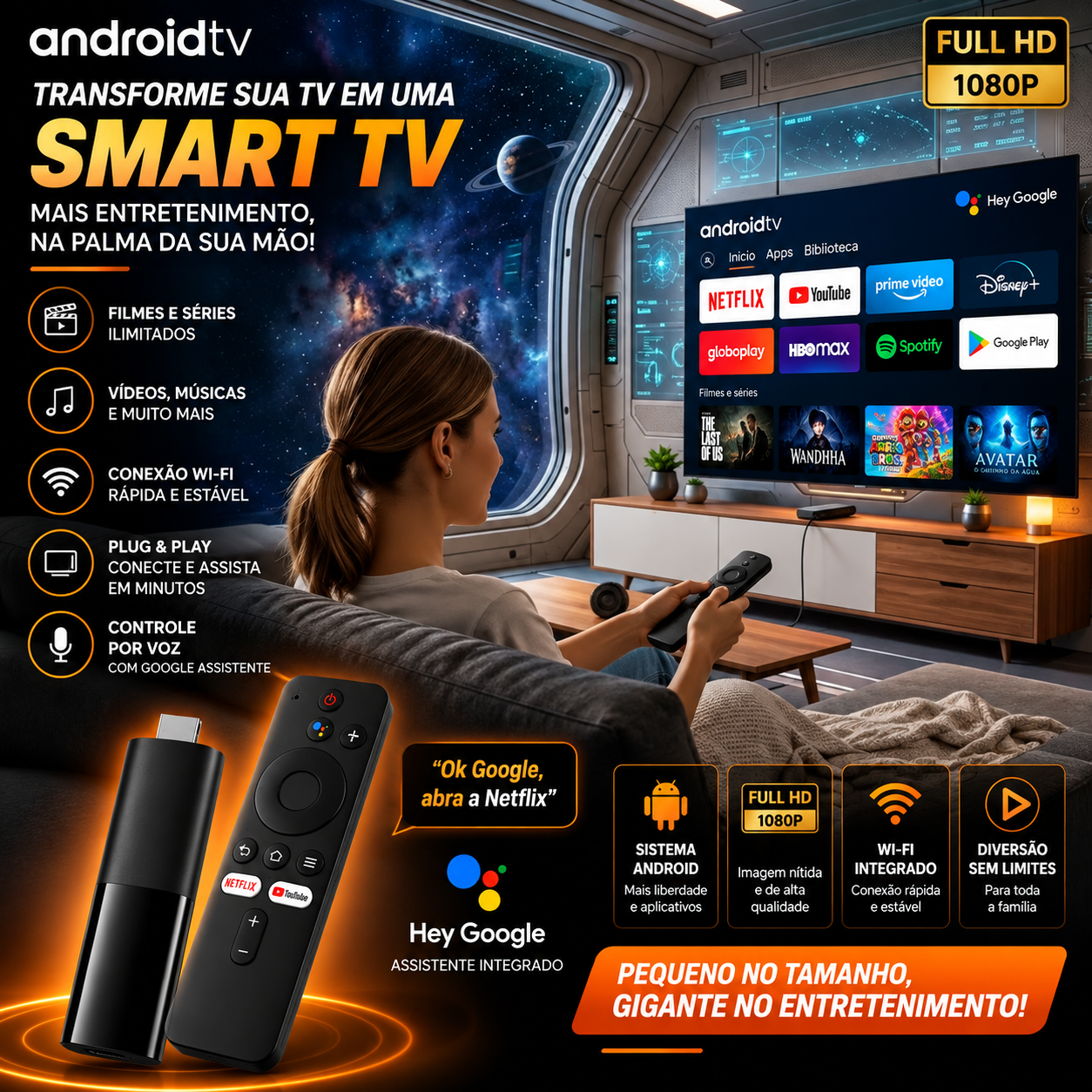 IM TV Stick Android Tv Box Full Hd Streaming Conversor WIFI