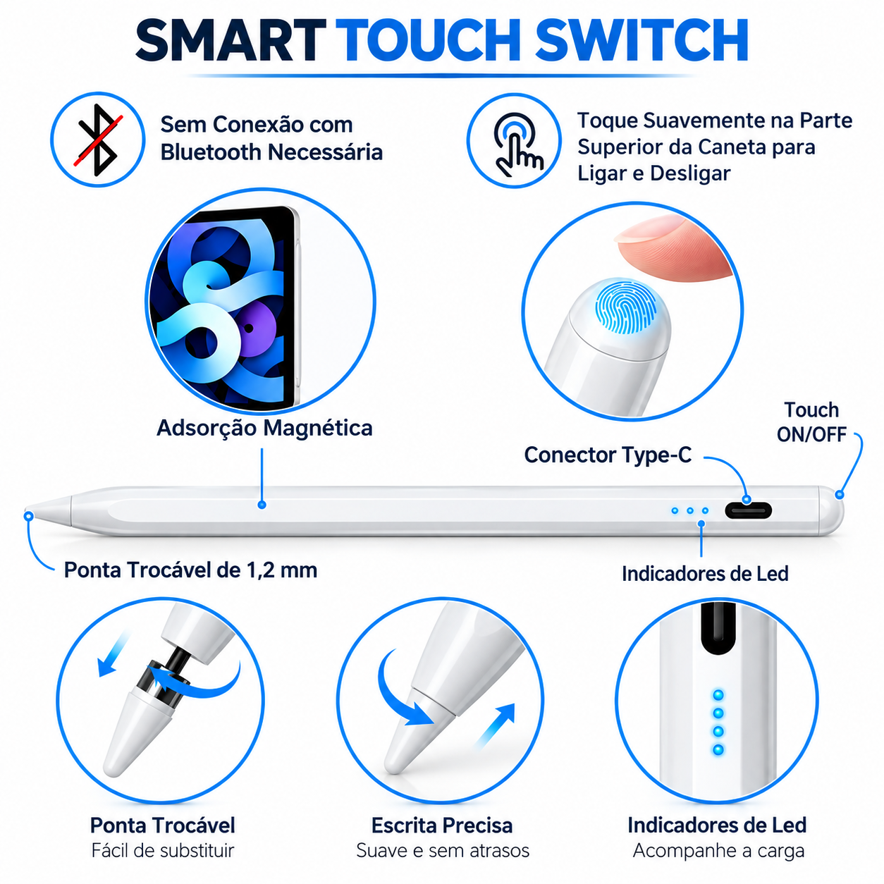 Caneta Touchscreen Stylus Universal Para CELULAR e TABLET ELETROMEX EL-1841