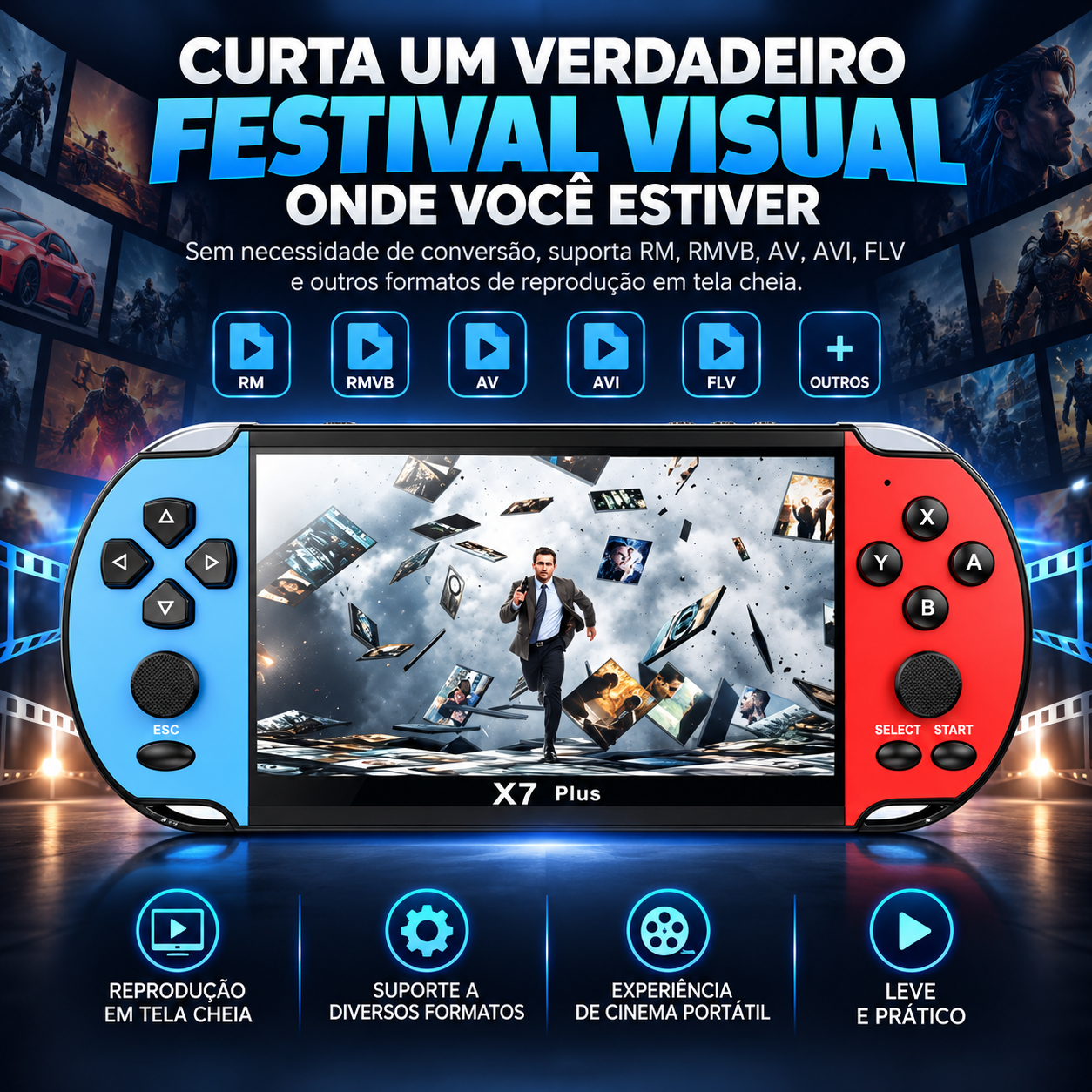 Video Game Console Portátil X7 Plus Tela De 5.1 Polegadas Com Jogos Clássicos Retrô