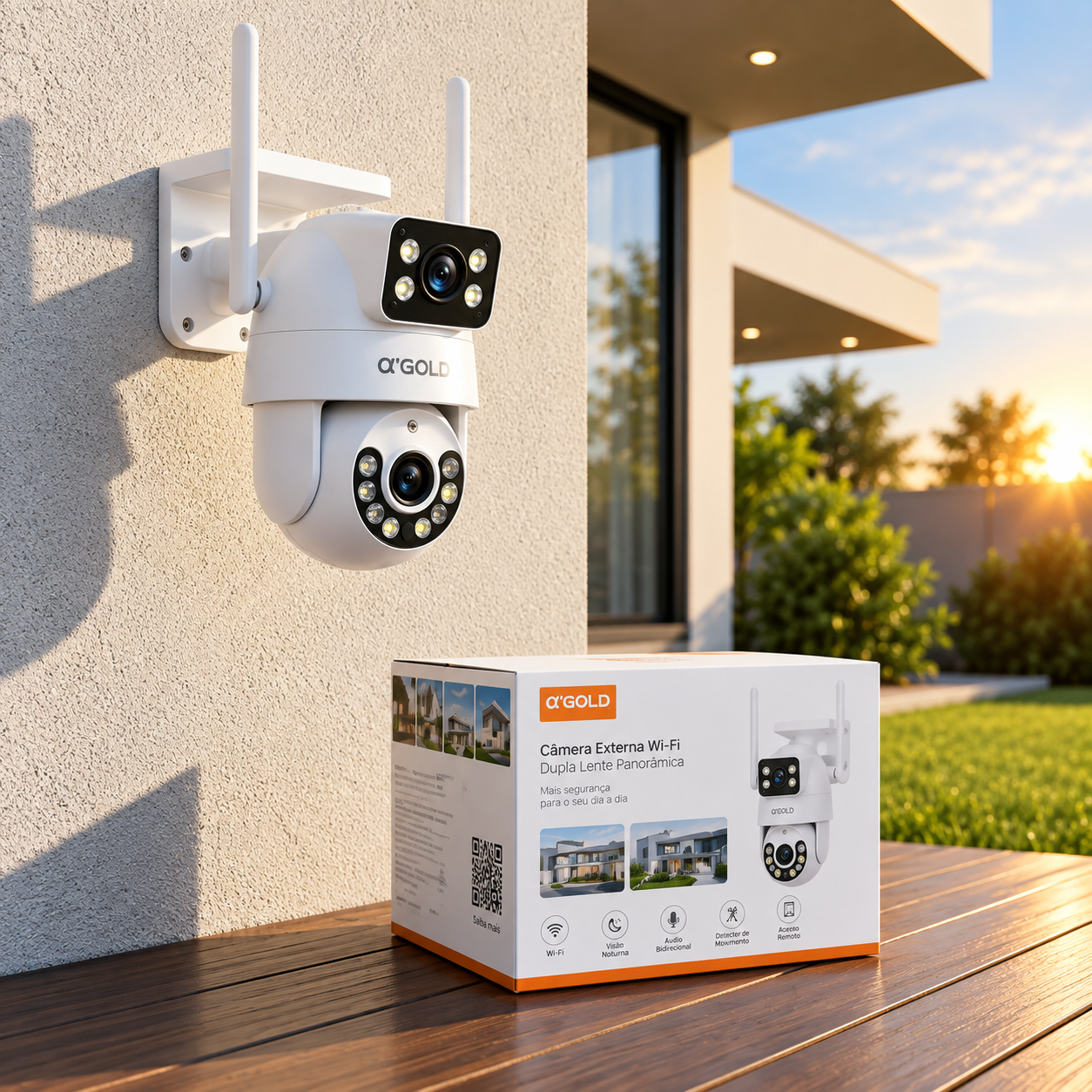 Câmera de Segurança Binóculo Inteligente A'Gold CAM-10 Full HD Wi-Fi para Casa