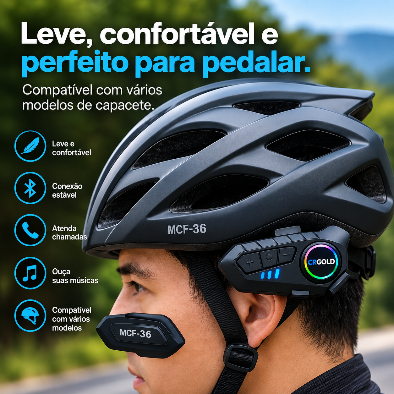 Fone Bluetooth Capacete MCF-36 Prova D'Água IPX6 Com Microfone