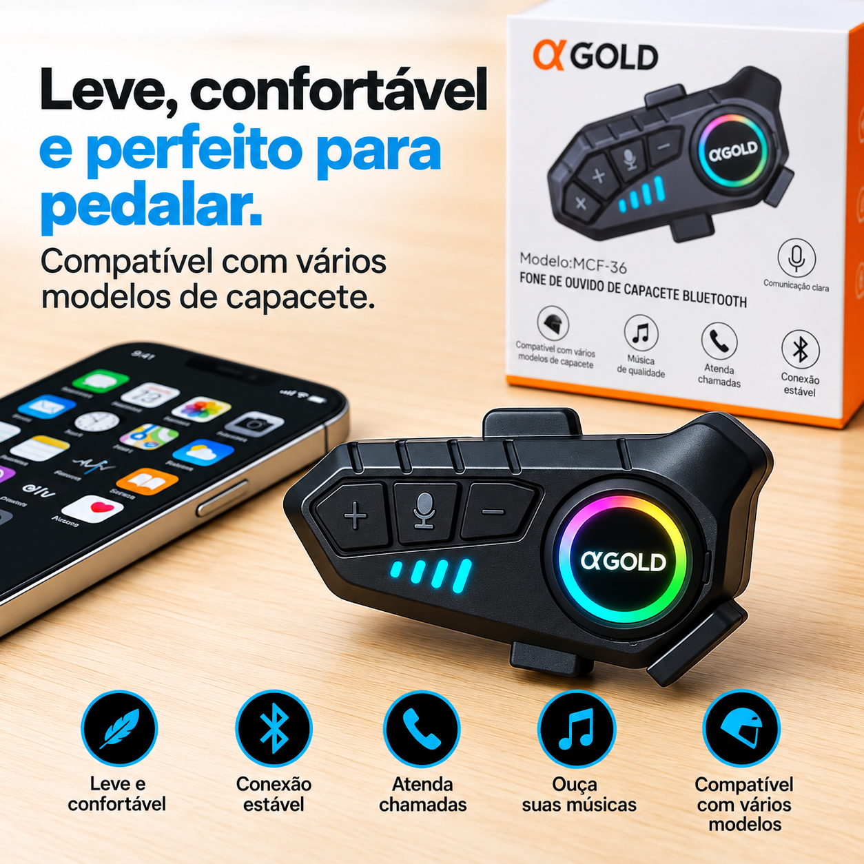 Fone Bluetooth Capacete MCF-36 Prova D'Água IPX6 Com Microfone