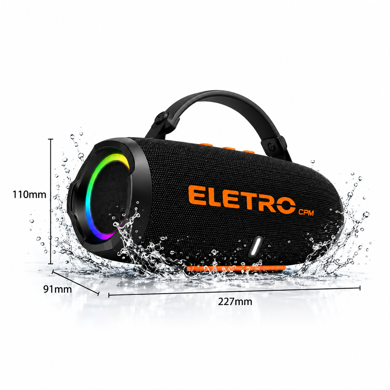 Caixa de Som Bluetooth EL-1145 com 50W, Iluminação RGB e Resistência à Água ELETROMEX