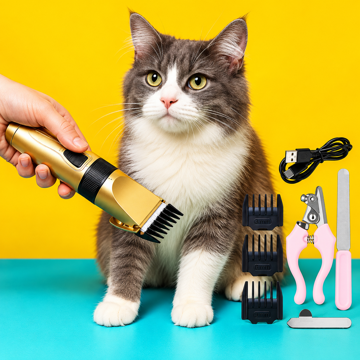 Kit Aparador Pet 12 Peças Máquina De Tosa Cães E Gatos LMF-1100 LUATEX