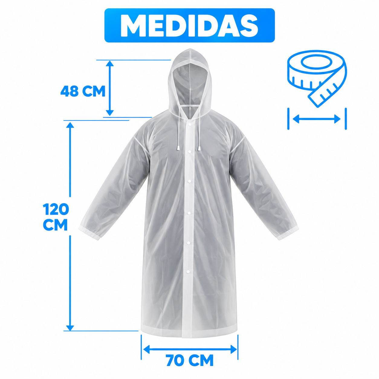 Capa De Chuva Capuz Reforçada PVC Transparente Resistente KAPBOM KA-Y37