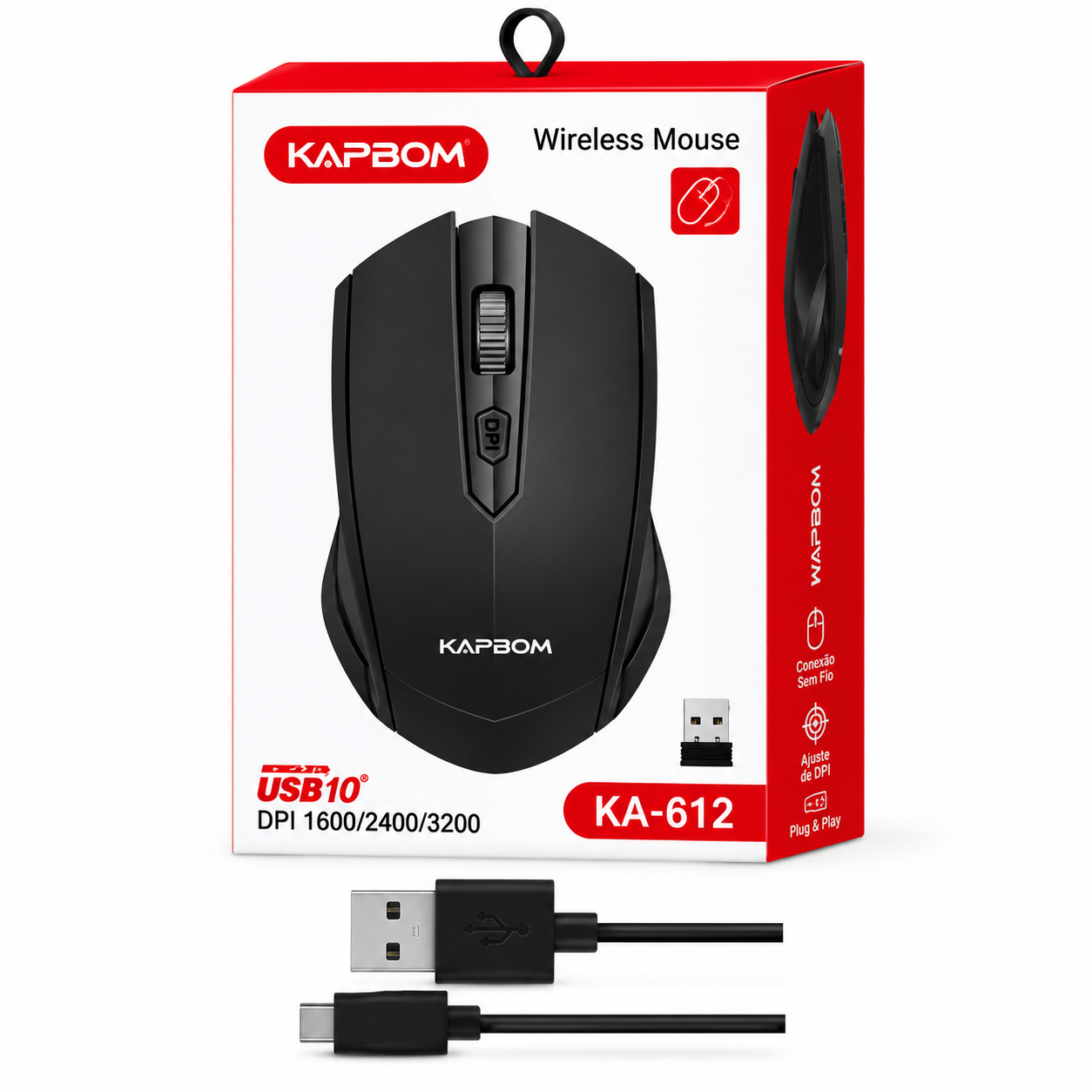 Mouse Sem Fio Gamer KAPBOM KA-612 Óptico Recarregável Preto Bluetooth