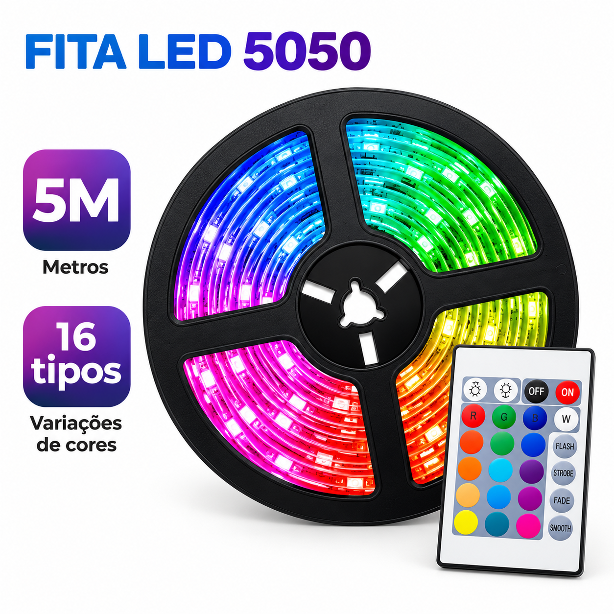 Fita Led RGB Rolo 5METROS + Controle + Fonte ALTOMEX AL-5050SK-5