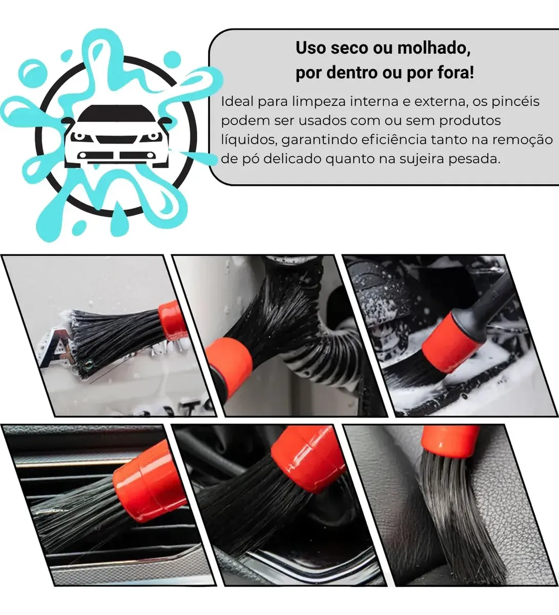 Jogo de Pincel Detalhamento e Limpeza Automotiva Jogo com 5 Peças de Tamanhos Diferentes