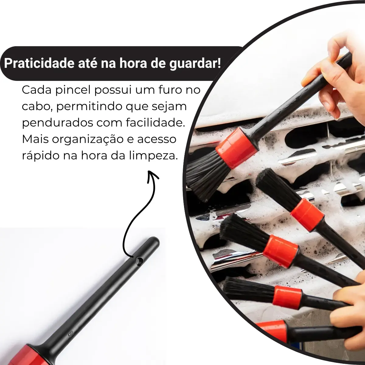 Jogo de Pincel Detalhamento e Limpeza Automotiva Jogo com 5 Peças de Tamanhos Diferentes