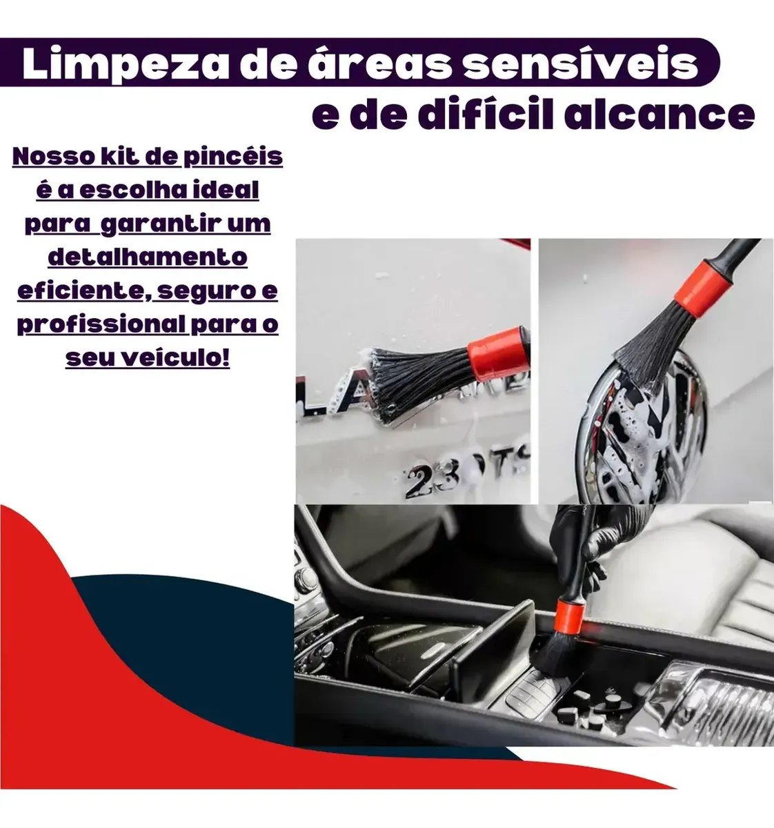 Jogo de Pincel Detalhamento e Limpeza Automotiva Jogo com 5 Peças de Tamanhos Diferentes