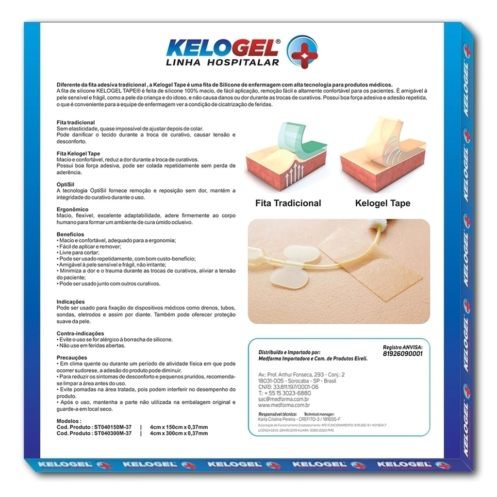 Fita de silicone Tape curativa Kelogel 4cmx1,5 metros