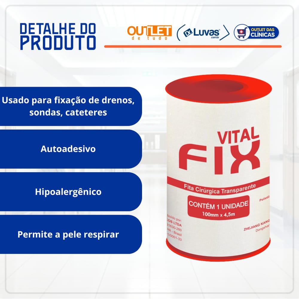 Fita Cirúrgica Transparente Transpore Vital Fix 100mm