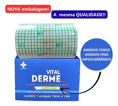 Curativo Filme Transparente Super Fino Fosco 10 cm x 10 m Vital Derme