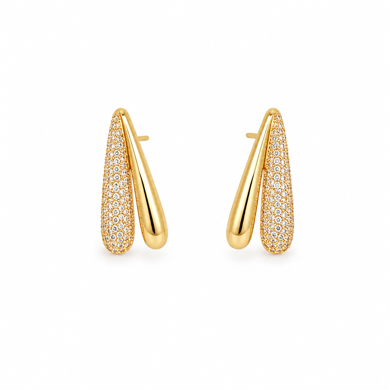 Brinco 2 Gotas com Zircônia Folheado a Ouro
