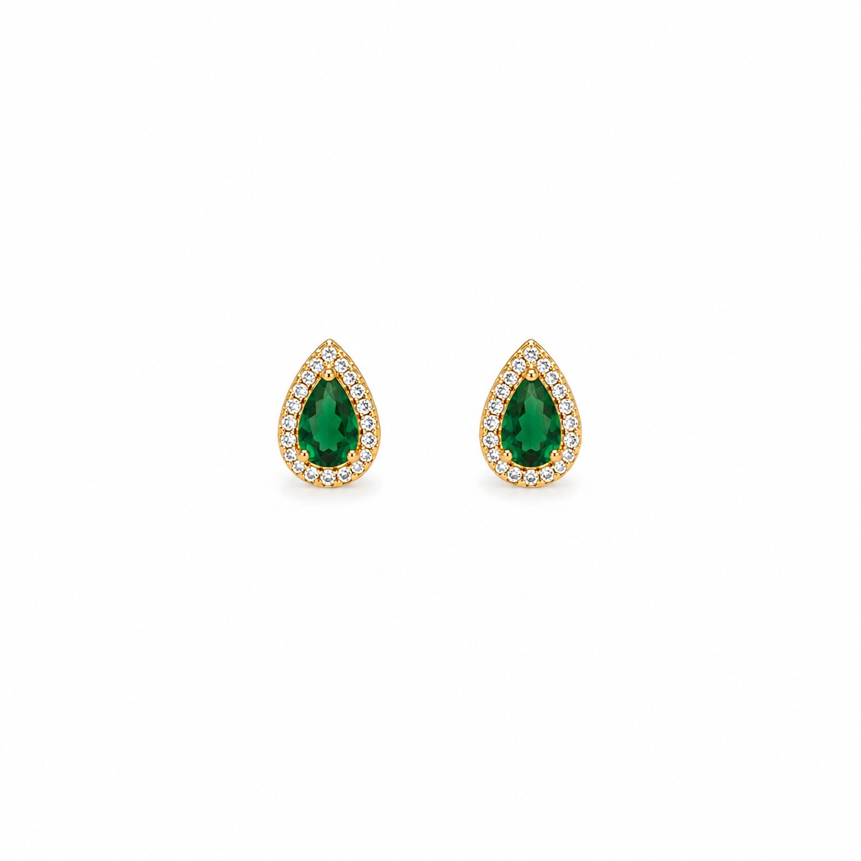 Brinco Gota Verde Folheado a Ouro