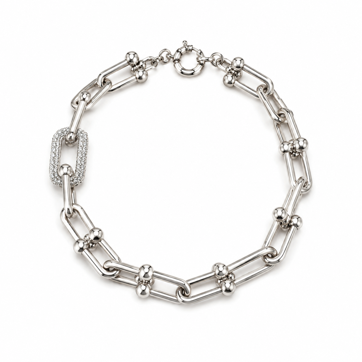 Pulseira Elos em Ródio Cravejada