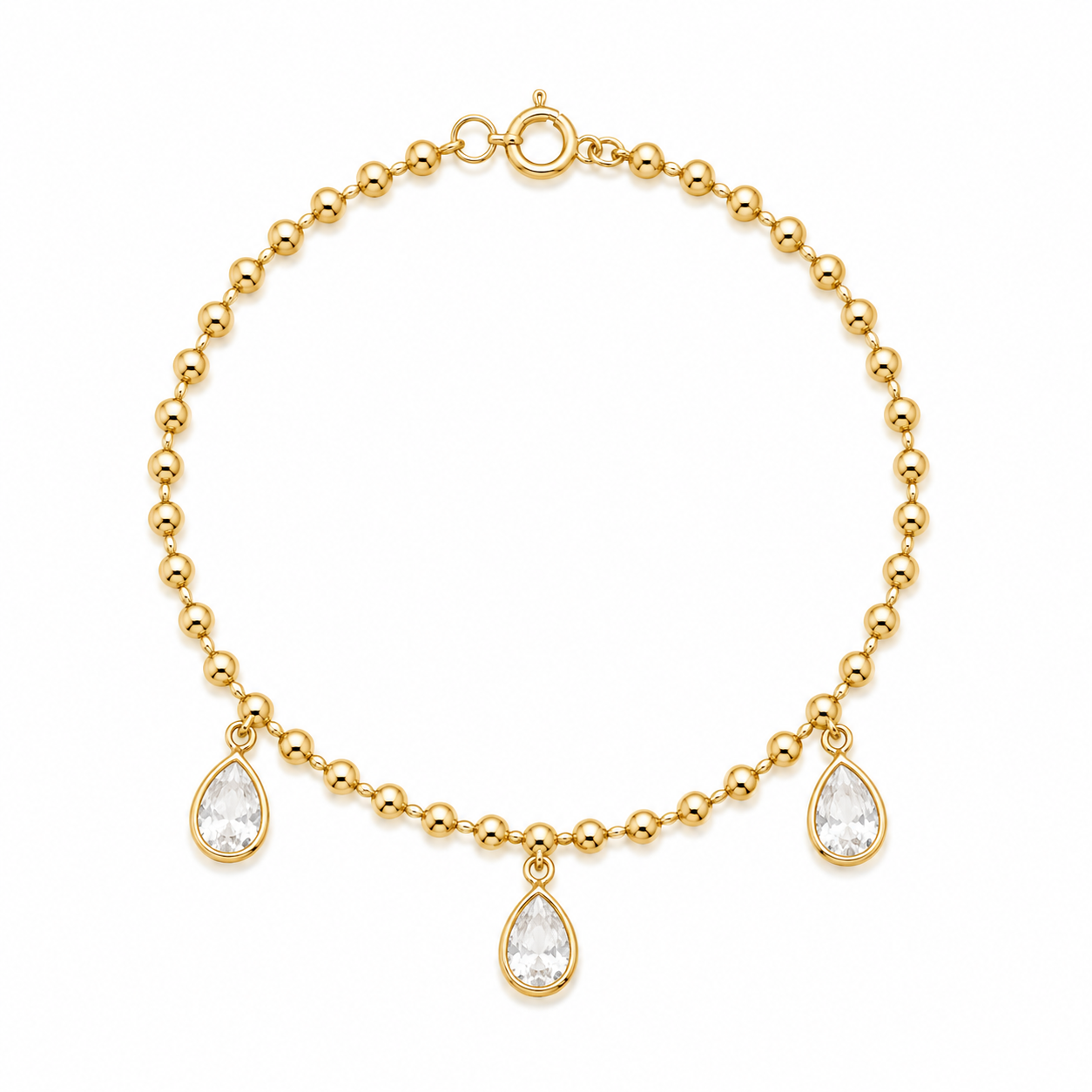 Pulseira Bolinha Folheada a Ouro com Gotas