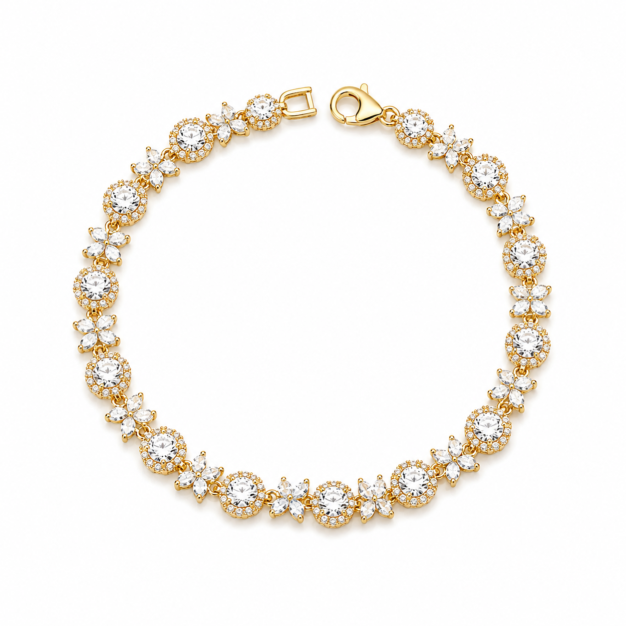 Pulseira Flor Folheada a Ouro Oval