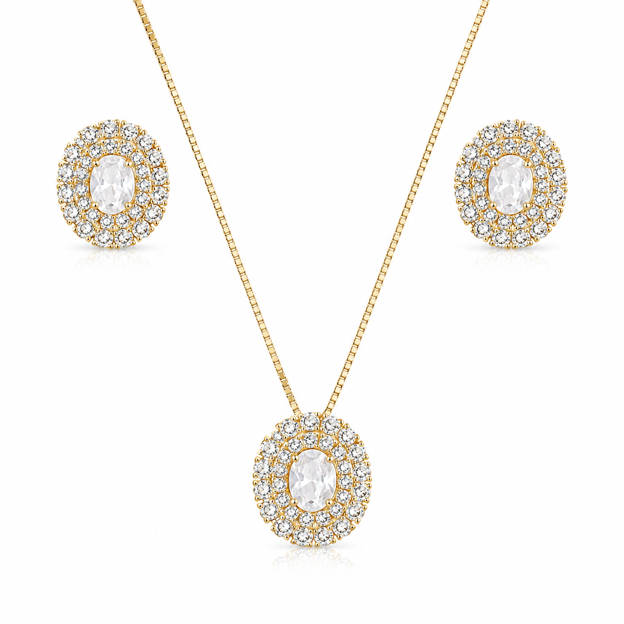 Conjunto Zircônia Folheado a Ouro Lumend