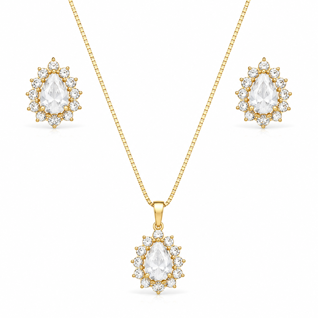 Conjunto Gota Folheado a Ouro com Zircônias