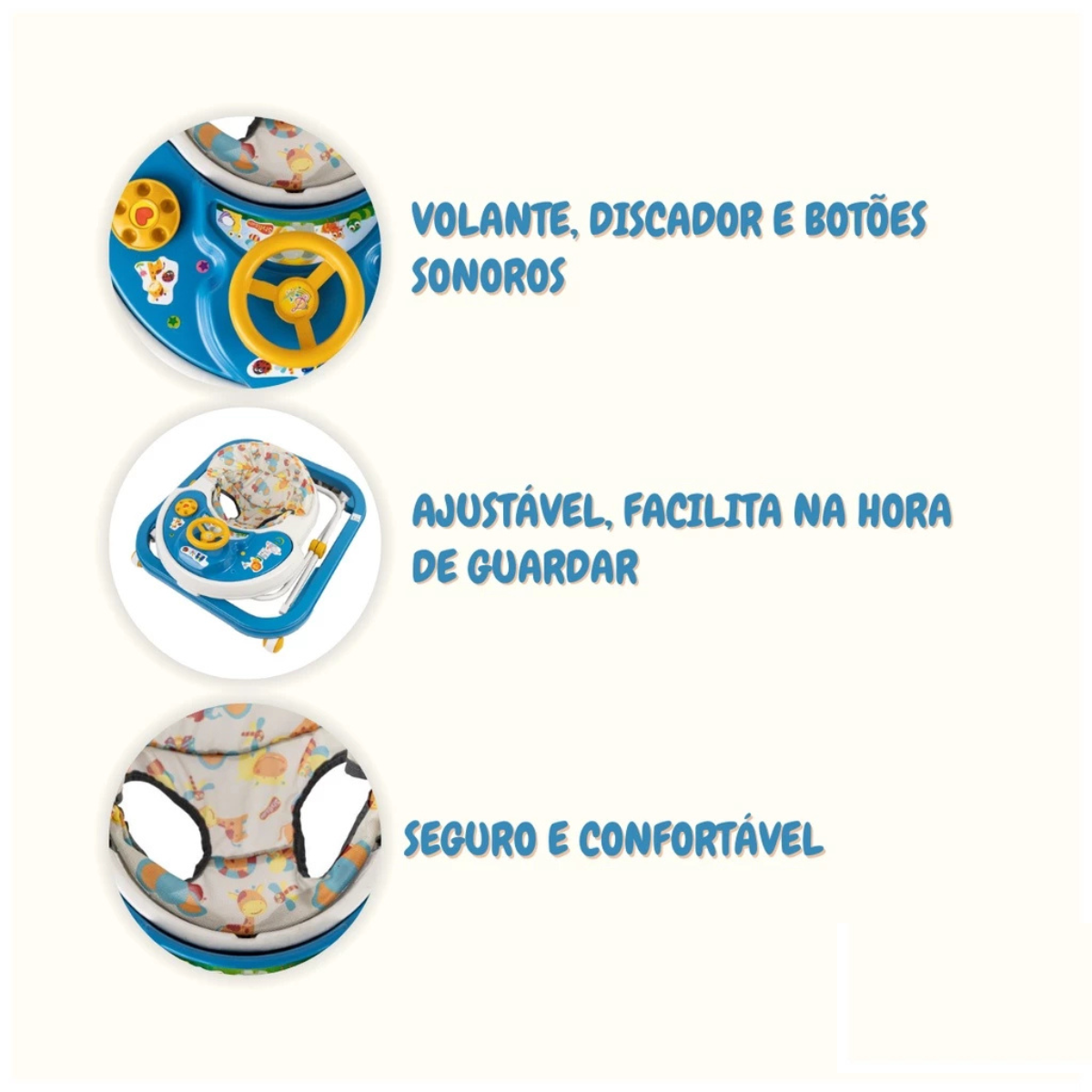 Andador Bebê Infantil Musical Sonoro Azul Primeiros Passos