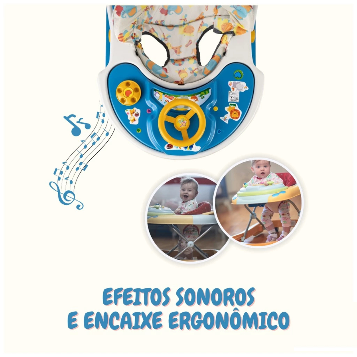 Andador Bebê Infantil Musical Sonoro Azul Primeiros Passos
