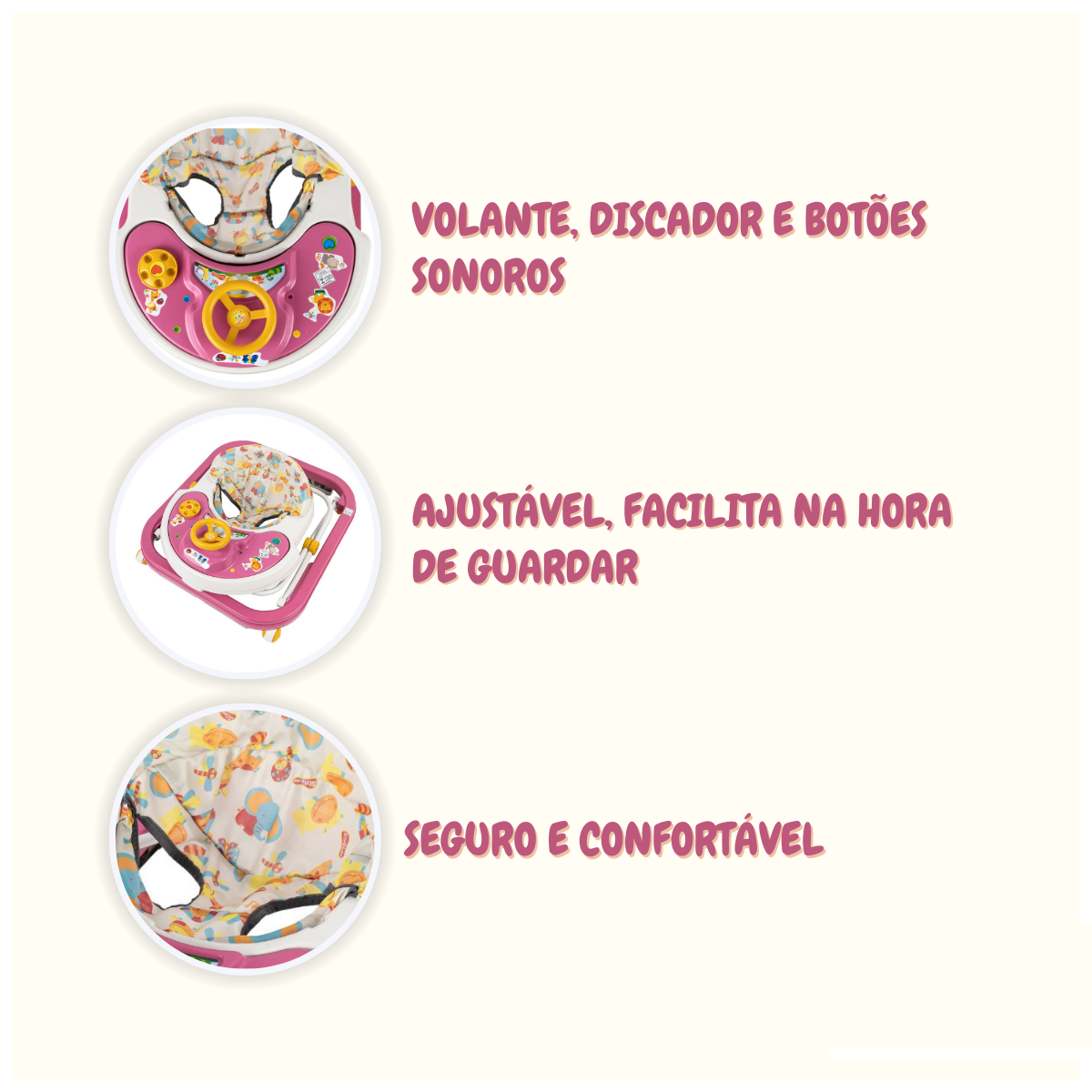 Andador Bebê Infantil Musical Sonoro Rosa Primeiros Passos