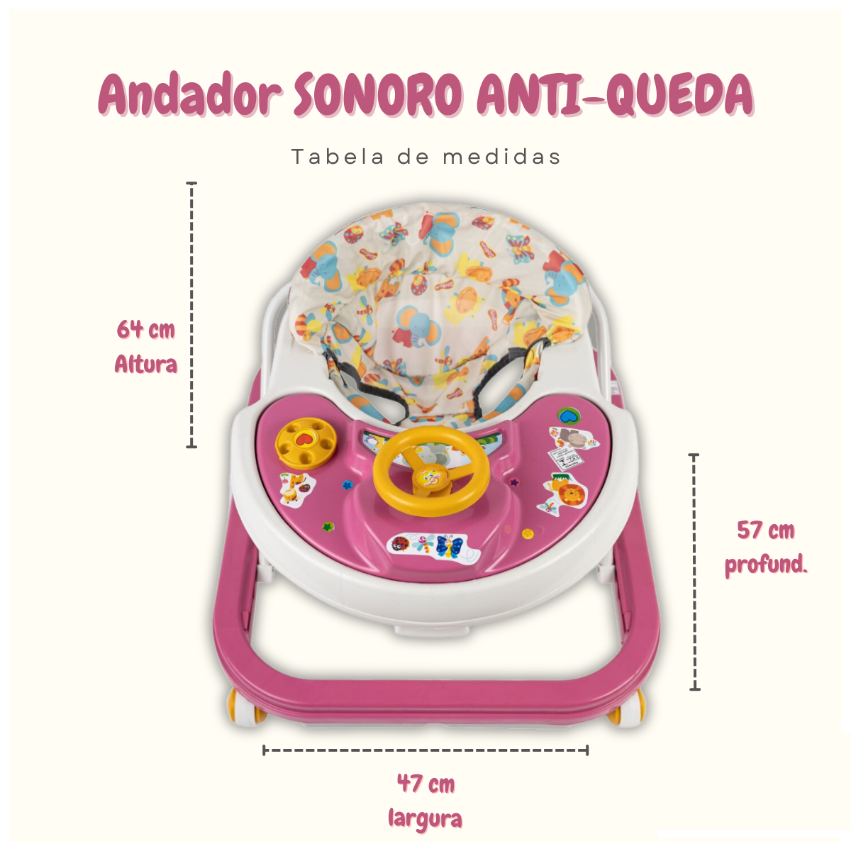 Andador Bebê Infantil Musical Sonoro Rosa Primeiros Passos