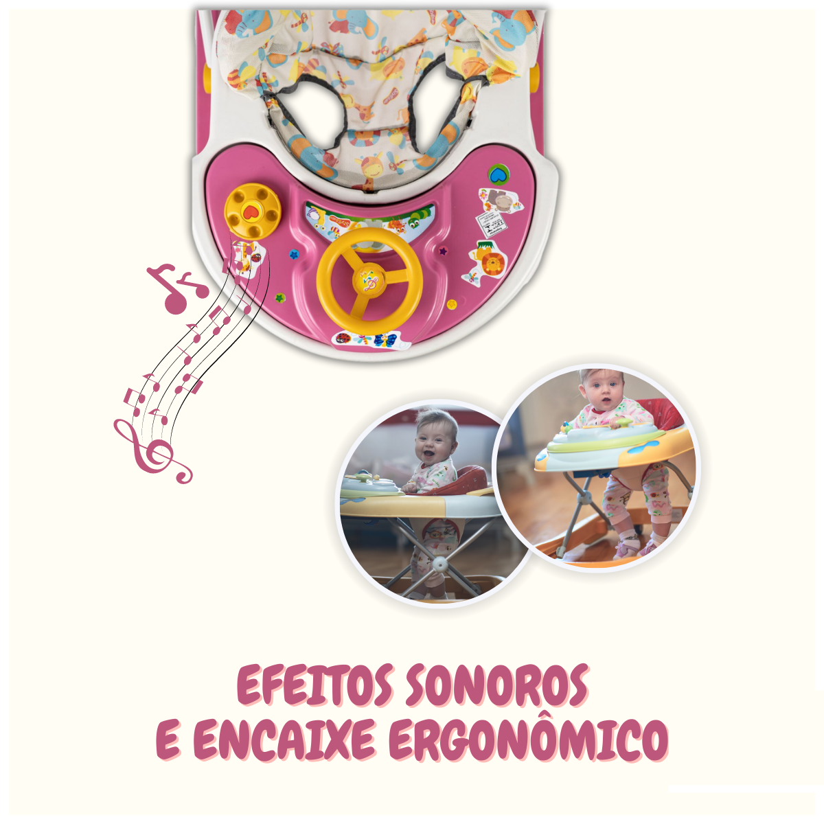 Andador Bebê Infantil Musical Sonoro Rosa Primeiros Passos