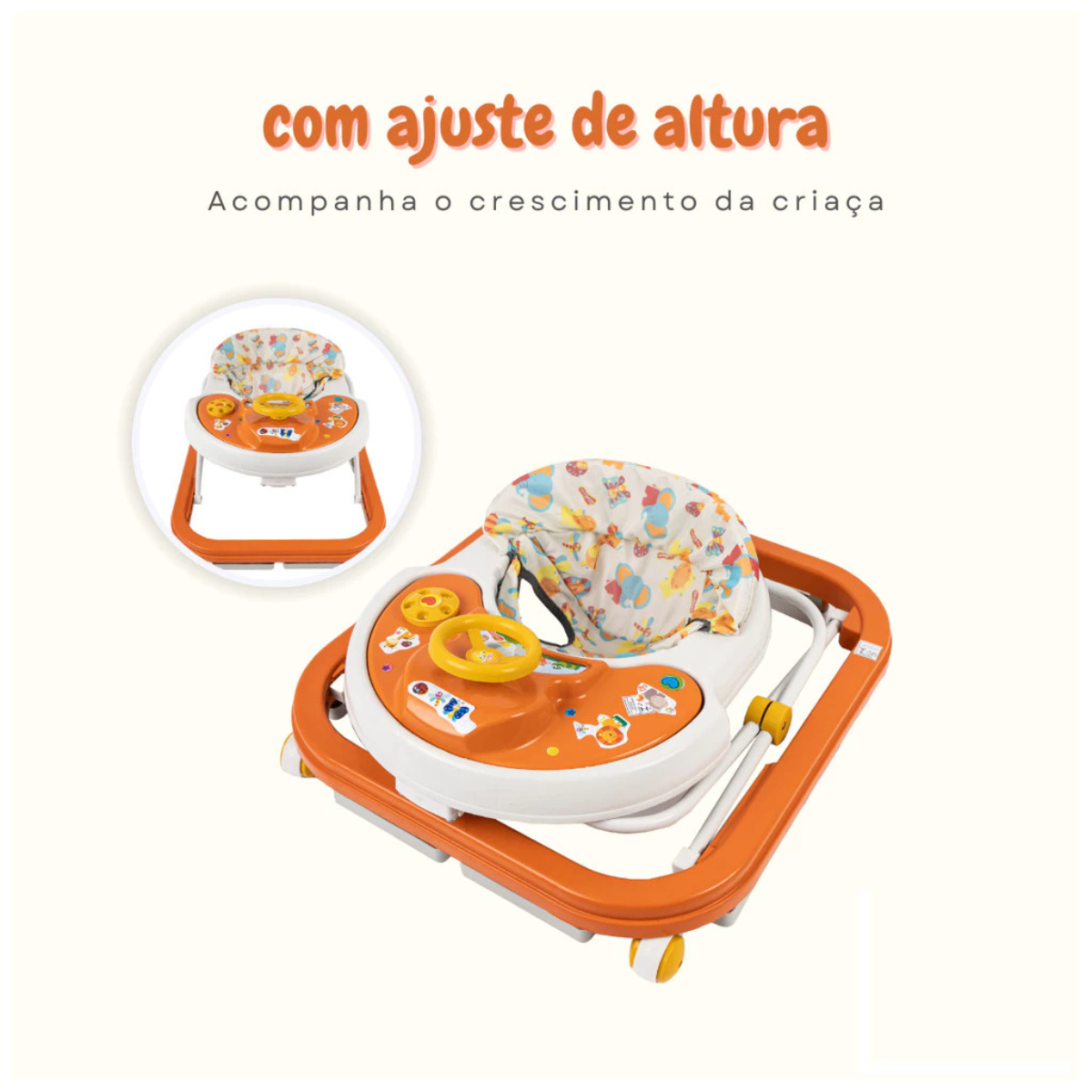 Andador Bebê Infantil Sonoro Laranja Primeiros Passos