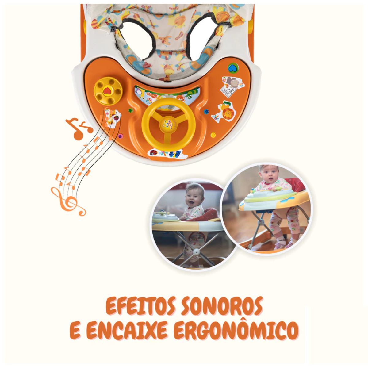 Andador Bebê Infantil Sonoro Laranja Primeiros Passos