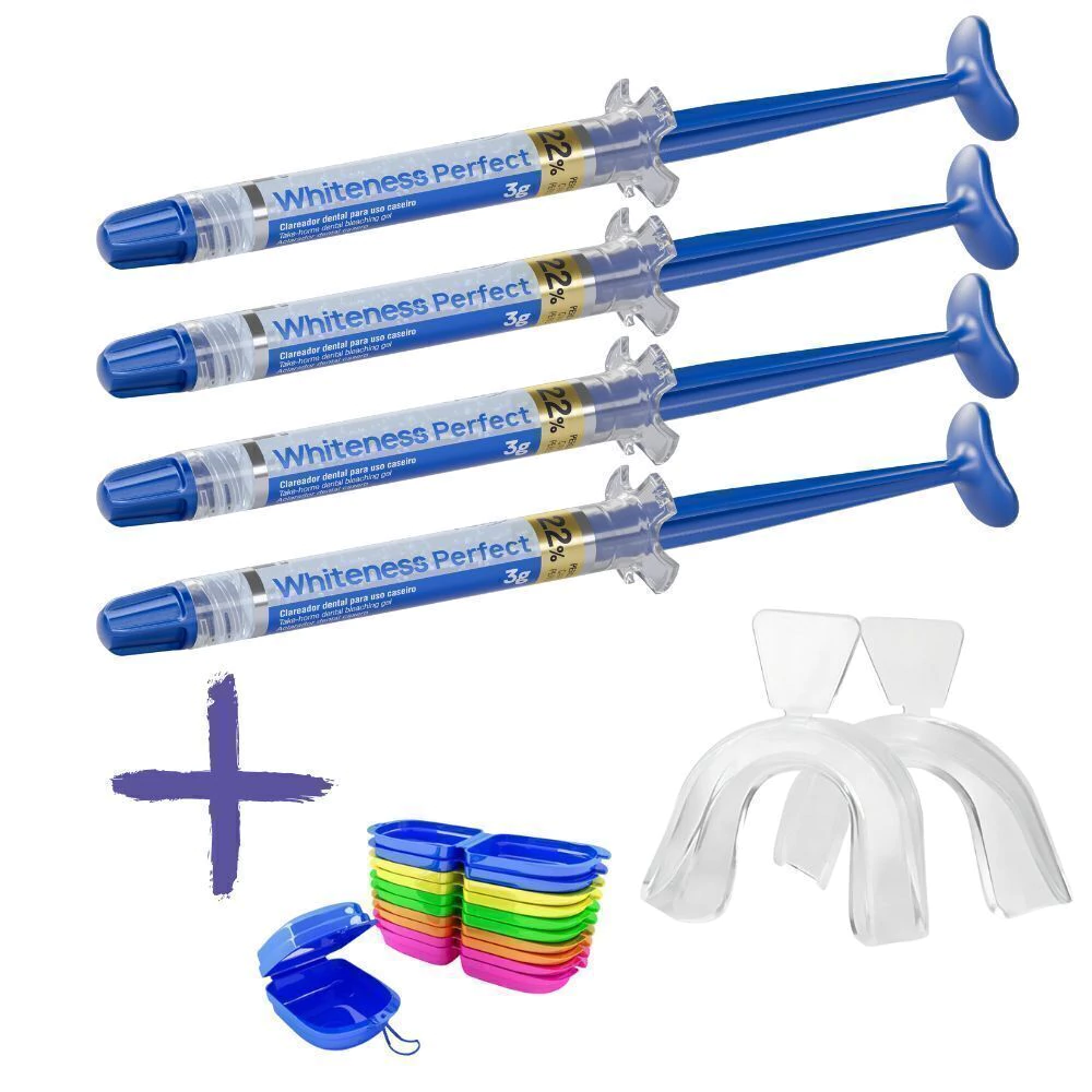 4 Clareador Whiteness Perfect 22% + 1 Par de Moldeira