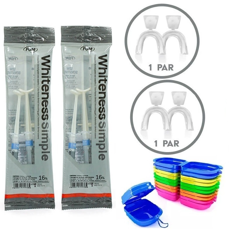 6 Clareador Whiteness Simple 16% + 2 Pares de Moldeira