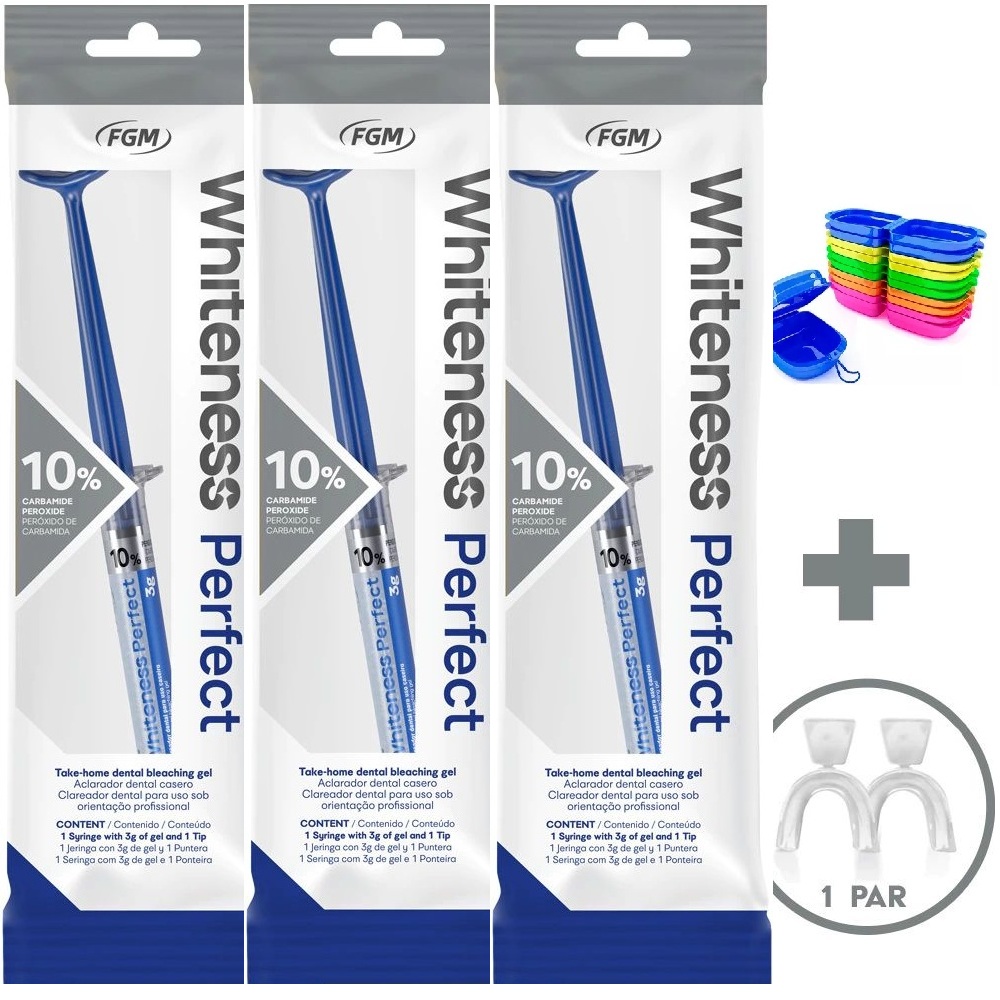 3 Clareador Whiteness Perfect 10% + 1 Par de Moldeira