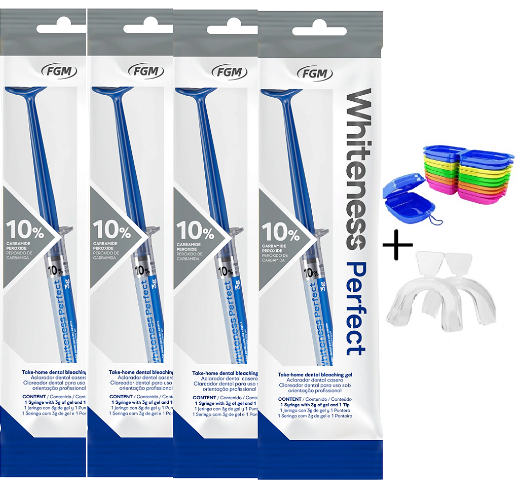 4 Clareador Whiteness Perfect 10% + 1 Par de Moldeira