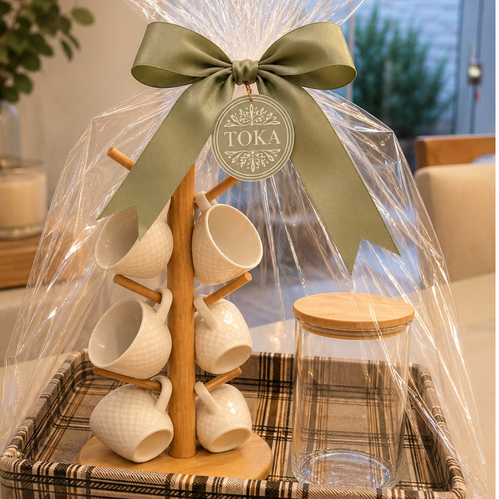 KIT CAFÉ COMPLETO XADREZ COM SUPORTE E POTE HERMÉTICO BAMBU