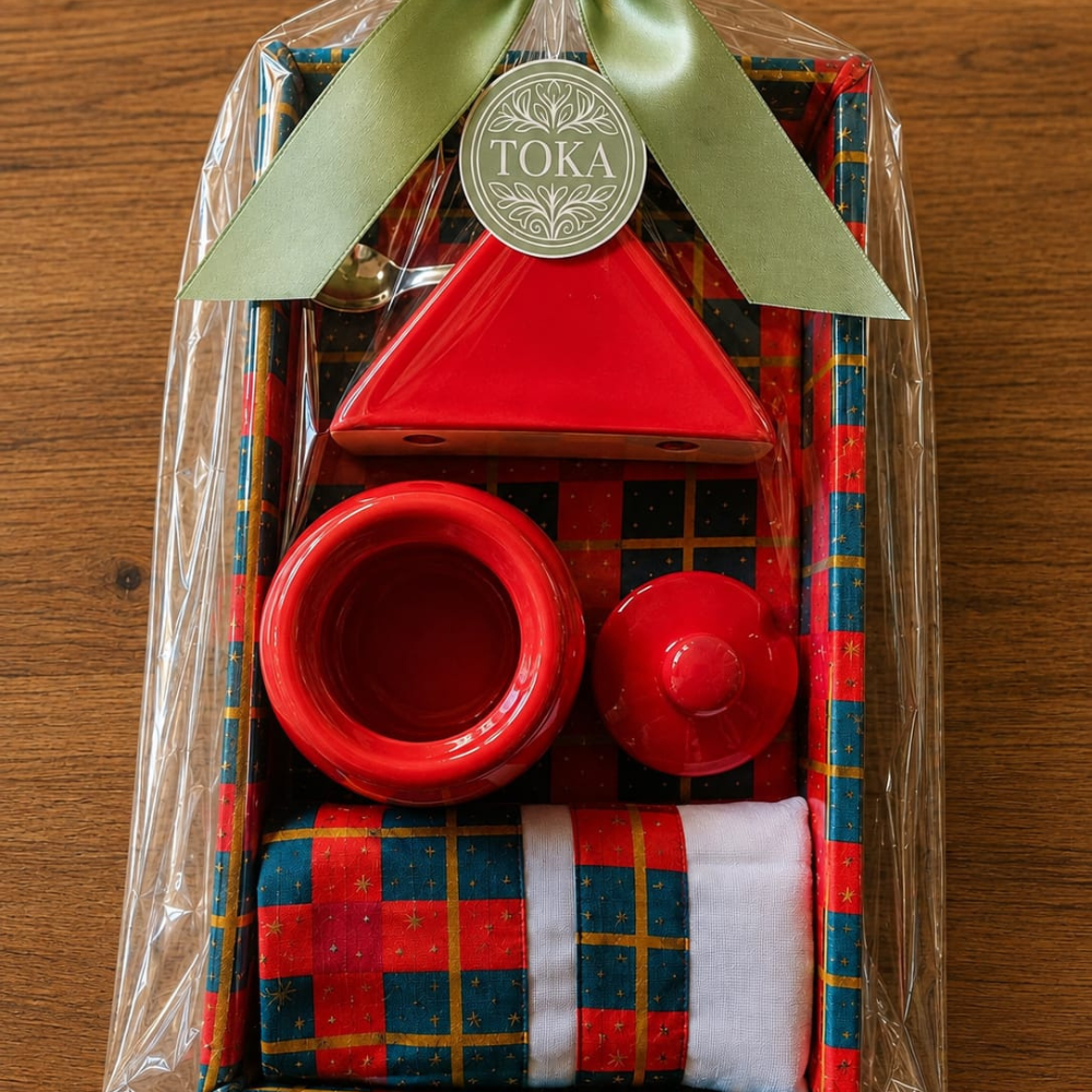 KIT CAFÉ DA MANHÃ NATAL - COM PANO DE COPA, PORTA GUARDANAPO E AÇUCAREIRO | 5 PEÇAS
